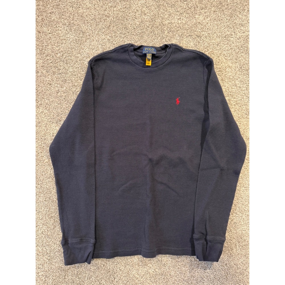 Polo Ralph Lauren Kids Boys Shirt XL 18-20 Navy Waffle Knit‎ Long Sleeve Thermal